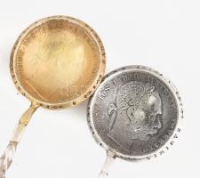 6 darabos kiskanál készlet, Ezüst (Ag) 1875-80-as ezüst florin érmékből. aranyozott 116 g 12 cm
