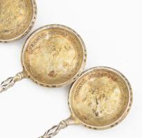 6 darabos mokkás kanál készlet, Ezüst (Ag) 1914-es ezüst Korona érmékből. aranyozott 64 g 10 cm