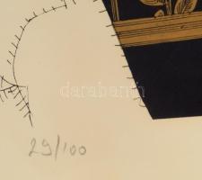 Szász Endre (1926-2003): Bűvész. Szitanyomat, papír, jelzett, 29/100 számozással. Üvegezett keretben...