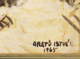 Arató István (1922-2010): Angyalföld, 1965. Olaj, farost, jelzett, hátoldalán autográf felirattal és...