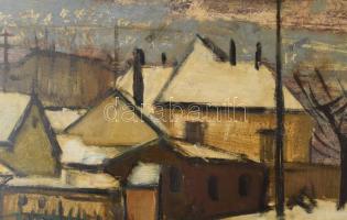 Arató István (1922-2010): Angyalföld, 1965. Olaj, farost, jelzett, hátoldalán autográf felirattal és...