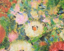 Böhm Lipót, Poldi (1916-1995): Virágok. Olaj, vászon, jelzett, hátoldalán Képcsarnok Vállalat címkéj...