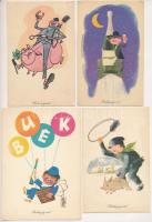 51 db MODERN magyar retro grafikai üdvözlő képeslap. Képzőművészeti Alap: ÚJÉV / 51 modern Hungarian...