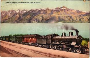 Léman, Lake Geneva; Train du Simplon, Alpes de Savoie / locomotive, railway, Savoyse Alpen (Rb)