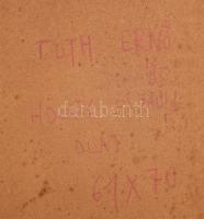 Tóth Ernő (1949-): Hölgy és faun, 1985. Olaj, farost. Jelezve jobbra lent. Hátoldalán Tóth Ernő auto...