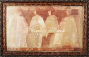 Schéner Mihály (1923-2009): Subások, 1984. Olaj, farost. Jelezve balra lent. Hátoldalán Schéner Mihá...