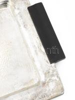 Art deco tálca. Ezüstözött fém, rózsafa fogókkal, jelzett 49x21 cm