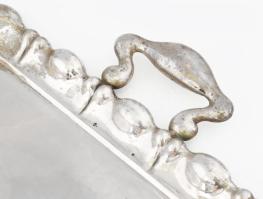 Nagy tálca. Ezüst (Ag) masszív, jelzett, dianás, T.E. mesterjegyes, 1950 g 70x40 cm