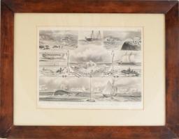 cca. 1870 Seewesen (Tengeri hajózás), Brockhaus in Leipzig (Lipcse). . Acélmetszet, papír. Üvegezett...