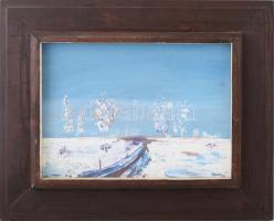 Cs. Pataj Mihály (1921-2008): Téli táj, 1985. Olaj, farost, jelzett. Fakeretben, 25,5×35 cm
