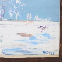 Cs. Pataj Mihály (1921-2008): Téli táj, 1985. Olaj, farost, jelzett. Fakeretben, 25,5×35 cm