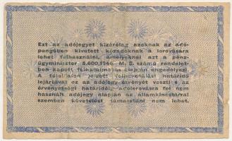 1946. 10.000.000AP sárgás, vízjeles papír, hátoldalán fordított címerrel T:VG apró szakadás