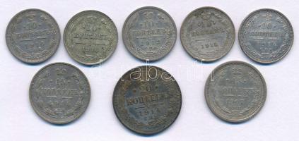 Orosz Birodalom 1910-1916. 10k Ag (5xklf) + 1907-1914. 15k Ag (2xklf) + 1914. 20k Ag T:XF-F patina Russian Empire 1910-1916. 10 Kopecks Ag (5xdiff) + 1907-1914. 15 Kopecks Ag (2xdiff) + 1914. 20 Kopecks C:XF-F patina