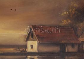 Kalcsó József (1952- ): Tanya, 1985. Olaj, farost, jelzett. Fakeretben, 30×45 cm