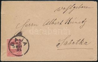 1892 Levél Feketeszámú 5kr bérmentesítéssel, sötétkármin színű bélyeggel, BAJA - SZABADKA