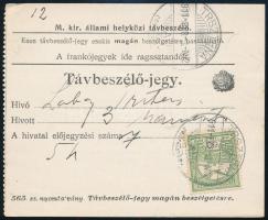 1911 Távbeszélő jegy Turul 60f bérmentesítéssel, TRSZTENA