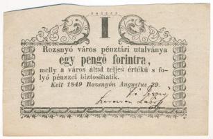 Rozsnyó 1849. 1Ft "Rozsnyó város pénztári utalványa" T:F szép papír Hungary / Rozsnyó 1849. 1 Forint "Rozsnyó bánya város pénztári utalványa (Cashier's Coupon of Mine Town of Roznava)" C:F nice paper Adamo ROZ-2.2