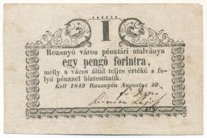 Rozsnyó 1849. 1Ft &quot;Rozsnyó város pénztári utalványa&quot; T:F Hungary / Rozsnyó 1849. 1 Forint &quot;Rozsnyó bánya város pénztári utalványa (Cashier&#039;s Coupon of Mine Town of Roznava)&quot; C:F Adamo ROZ-2.2