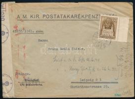 1941 Levél Budapestről Lipcsébe Templom 32f bélyeggel bérmentesítve, német cenzúrával