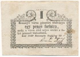 Rozsnyó 1849. 1Ft Rozsnyó város pénztári utalványa T:XF folt Hungary / Rozsnyó 1849. 1 Forint Rozsnyó bánya város pénztári utalványa (Cashiers Coupon of Mine Town of Roznava) C:XF spotted Adamo ROZ-2.2