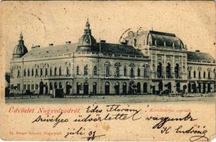 1899 (Vorläufer) Nagyvárad, Oradea; Kereskedelmi csarnok, Freund Lajos, Silberstein B üzlete. Ifj Berger Sámuel kiadása / trade hall, shops (EB)