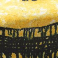 Iparművészeti téglatest alakú stúdióváza. Mázas samottos kerámia, minimális kopással, jelzett, 23x23...