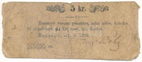 Rozsnyó 1860. 5kr Rozsnyó város pénztára, mint adós T:VG,G Adamo ROZ-3.1.2