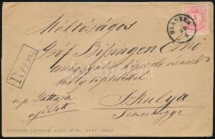 1882 Ajánlott levél 5+ kettétépett 10kr bérmentesítéssel Szkulyára, SZASZKA - GATTAJA