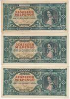 1946. 100.000MP (3x) sorszámkövetők "B 106 021256 - B 106 021258" T:XF,VF helyenként elszí...