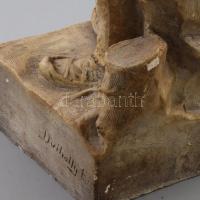 Dvihally E. jelzéssel: Gyászoló. Festett gipsz, cca 1920/30, talapzatán jelzéssel és "Hiszek Ma...