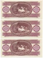 1992. 100Ft (3x) sorszámkövetők "B 798 097556 - B 798 097558" mindegyiken nyomdai festékfo...