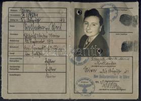1941 Deutsches Reich fényképes, újjlenyomatos személyi igazolvány / Kennkarte ID with fingerprint an...