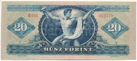 1957. 20Ft "C 061 022770" T:F erős papír Hungary 1957. 20 Forint "C 061 022770" ...