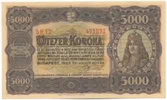 1923. 5000K "5 B12 471577", "Magyar Pénzjegynyomda Rt. Budapest" nyomdahely jelöléssel T:AU,XF hajtatlan, több sarokhajlás / Hungary 1923. 500 Korona "5 B12 471577", with "Magyar Pénzjegynyomda Rt. Budapest" printer's mark C:AU,XF unfolded, with multiple corner bends  Adamo K39