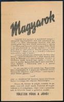 cca 1942-44 Magyarok, II. világháborús, szövetséges, kétoldalas propaganda röplap, szövetséges repülő által terjesztve