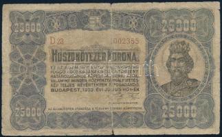 1923. 25.000K Orell Füssli Zürich barna sor- és sorozatszámmal T:VG,G Hungary 1923. 25.000 Korona Orell Füssli Zürich brown serial number C:VG,G Adamo K44