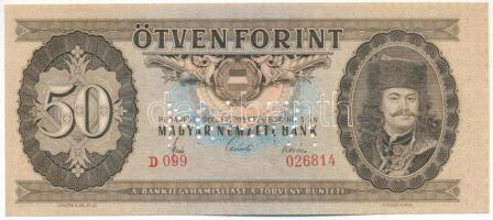 1965. 50Ft "D 099 026814" "MINTA" perforációval, kissé eltolódott nyomat T:UNC / Hungary 1965. 50 Forint "D 099 026814" with "MINTA (SPECIMEN)" perforation, slightly shifted print C:UNC Adamo F19M1