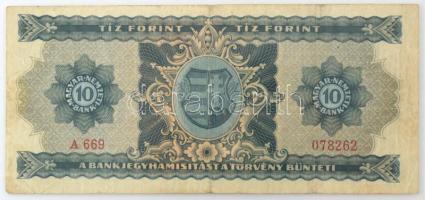 1946. 10Ft "A 669 078262" T:F / Hungary 1946. 10 Forint "A 669 078262" C:F 
Ada...