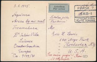 1935 Losonci képeslap légipostával az USA-ba