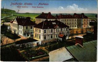 1917 Jindrichuv Hradec, Neuhaus i. Böhmen; Nové kasárny / Neue Kaserne / K.u.K. military barracks (tear)