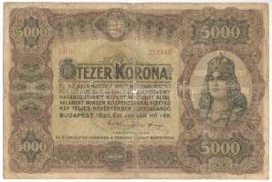 1920. 5000K piros 5 B04 212149 sorszámmal, Orell Füssli Zürich nyomdahely jelöléssel T:VG kis beszakadások, lyuk Adamo K38