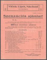 cca 1910-1920 Vlcek Lipót szenzációs ajánlata arról, hogy egy csődbe jutott cég raktárkészletét 40%-kal olcsóbban árulja, 29×23 cm