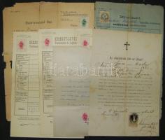 cca 1930 Izraelita okmány hagyaték tétel: 7 db okmány: származési, keresztelési oklevél...