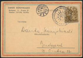 1938 Levelezőlap ÉRSEKÚJVÁR VISSZATÉRT alkalmi bélyegzéssel