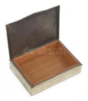 Antik ékszeres doboz, fa betéttel, kopással, 17x12 cm