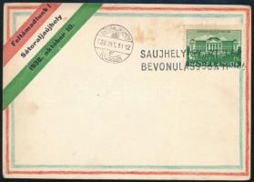 1938 Levelezőlap SAUJHELY-GYÁRTELEP BEVONULÁS gumi bélyegzéssel