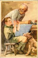 A cserkész feljebbvalóinak jószívvel engedelmeskedik. Cserkész levelezőlapok kiadóhivatal / Hungarian boy scout art postcard s: Márton L.