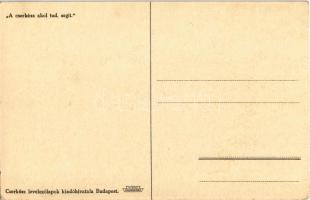 A cserkész, ahol tud, segít. Cserkész levelezőlapok kiadóhivatala / Hungarian boy scout art postcard...
