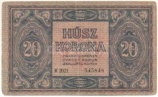 1919. augusztus 9. 20K "R 2021 545848" T:F erős papír / Hungary 1919. August 9th 20 Korona...