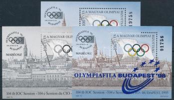 1995-1998 100 éves a Magyar Olimpiai Bizottság - Olympiafila 95 normál és feketenyomat emlékív + Olympiafila Budapest 98 felülnyomott emlékív (8.800)